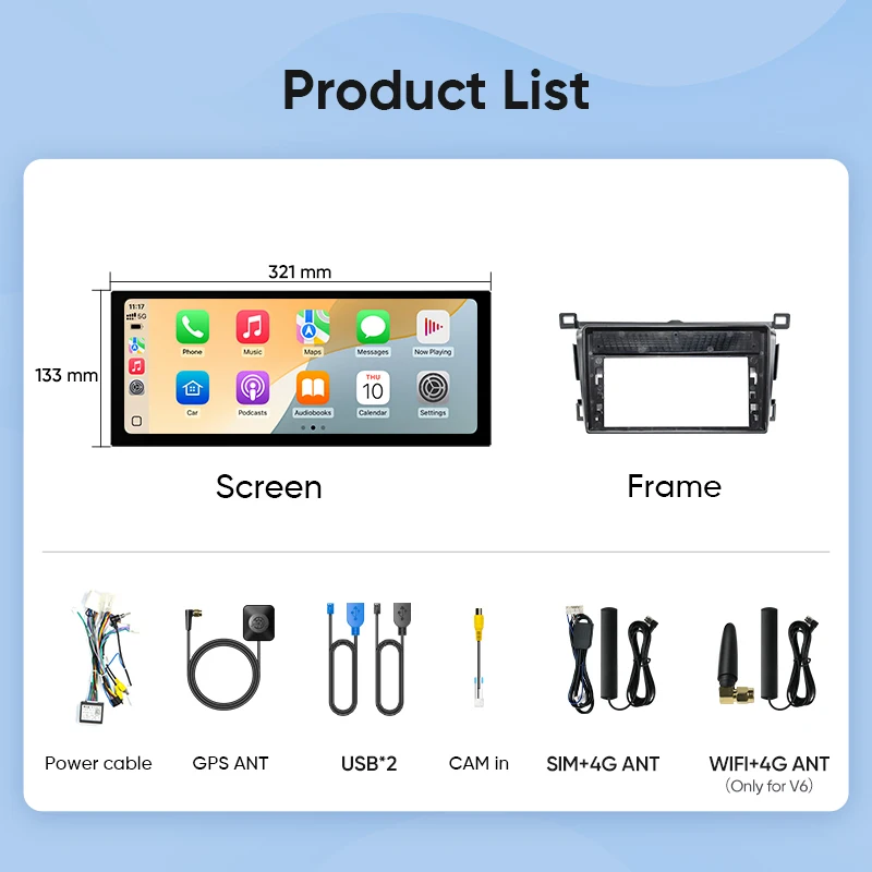 Ainavi 12.3 inch Car Radio For Toyota RAV4 2013 2014 2015 2016 2017 2019 XA40 Wireless Carplay Android Auto Car Multimedia 2 Din