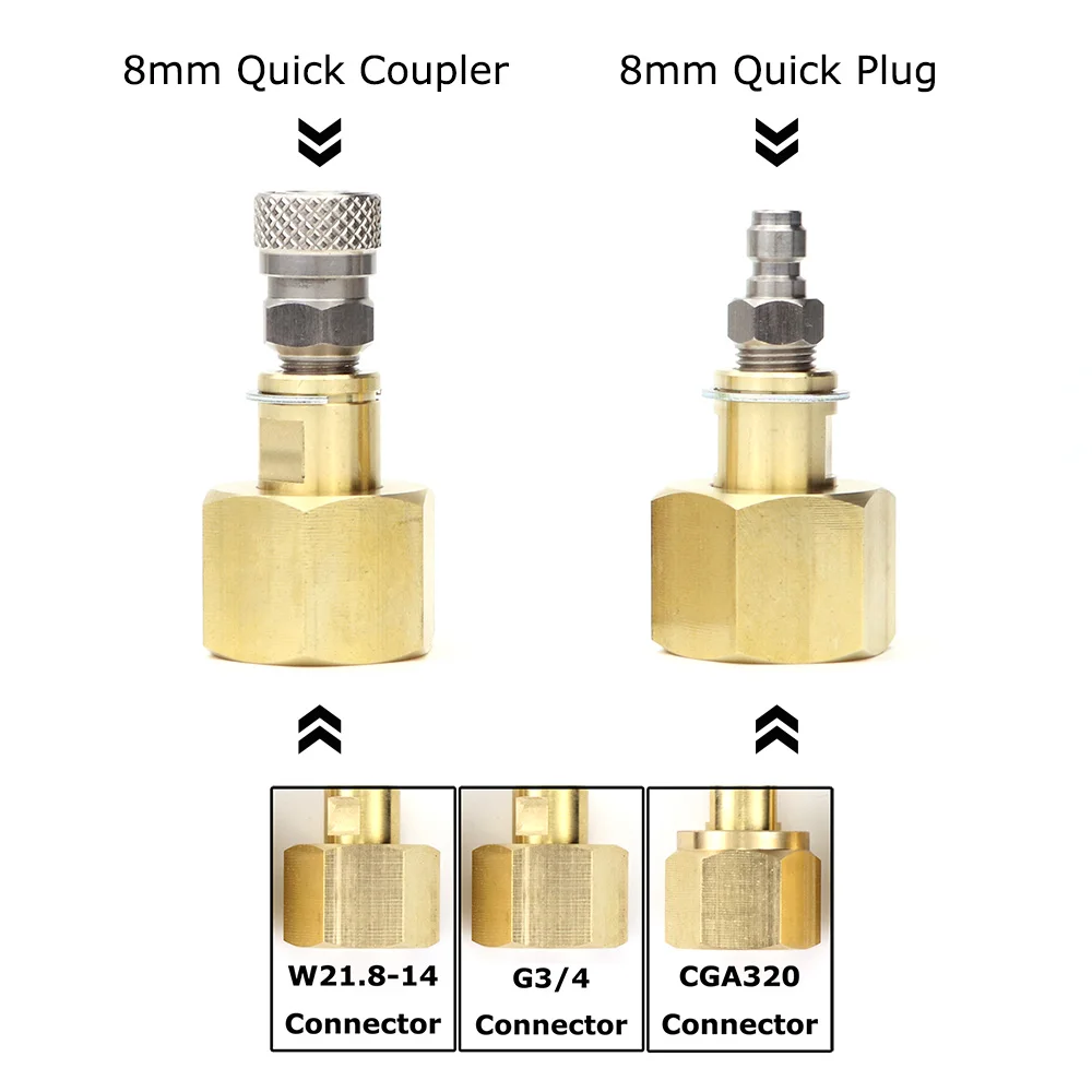 

New Large CO2 Tank W21.8 | CGA320 | G3/4 Nut & Nipple Fittings with 8mm Quick Didsconnect