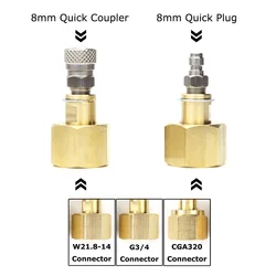 Novo grande tanque de co2 w21.8 | cga320 | g3/4 porca & acessórios de bocal com 8mm didsconnect rápido