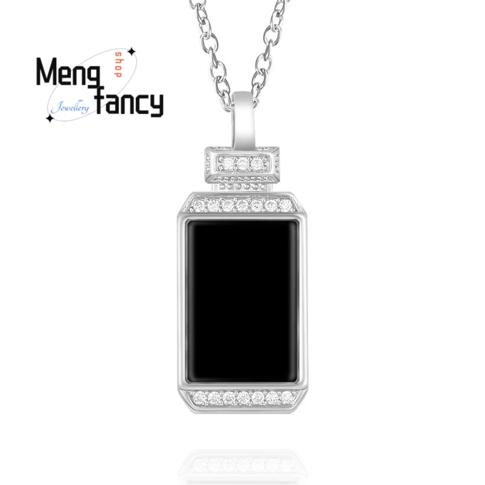 

Natural A-grade Jadeite Small Bottle Pendant S925 Silver Inlaid With Transparent Green Black Jade Exquisite Fashion Fine Jewelry