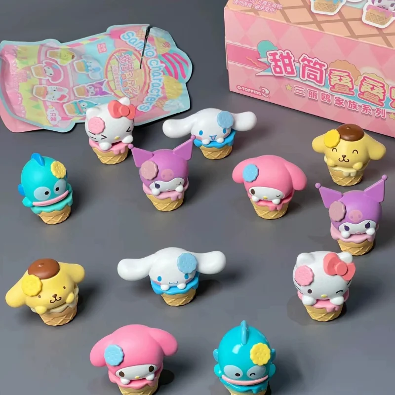 Sanrio ตัวละคร Ice-cream Cone Series กล่องตาบอดของเล่นอะนิเมะ Hello Kitty Mymelody Kuromi Cinnamoroll ตุ๊กตาของขวัญของเล่น