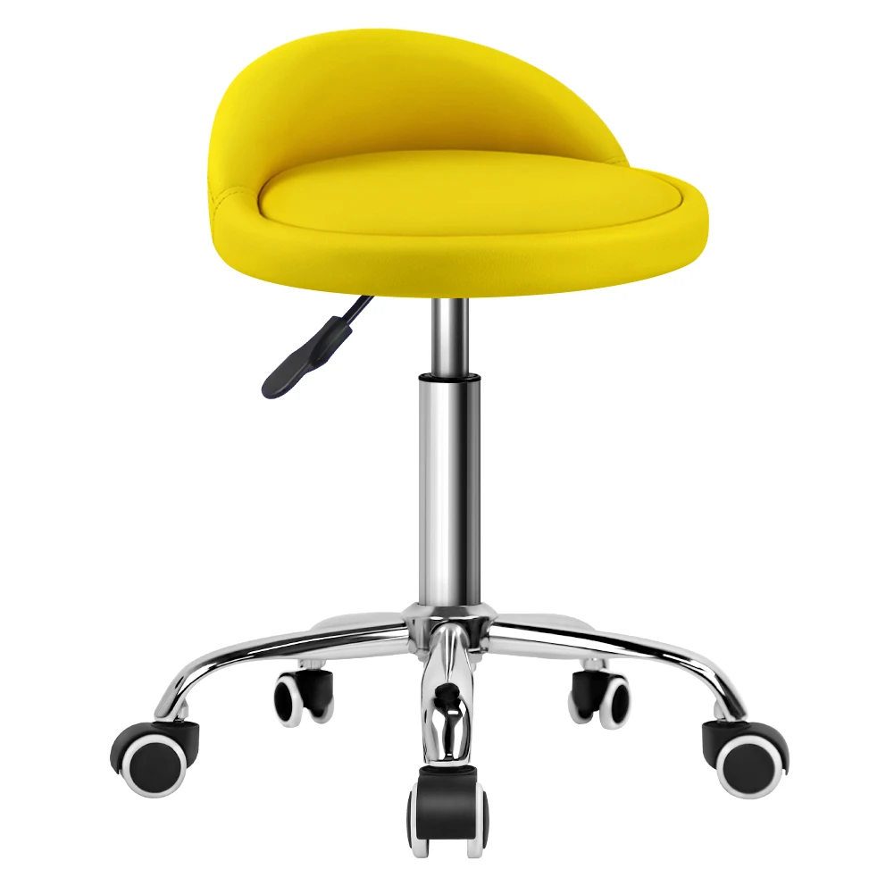 KKTONER PU Leather Round Rolling Stool with Back Rest Height Adjustable Swivel Drafting Work SPA Task Chair with Wheels