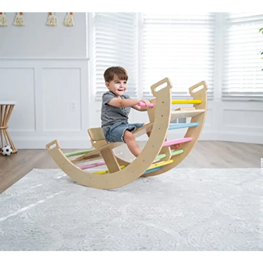 

Avenlur Bailis Ultimate 3-in-1 Playset for - Seesaw Climbing Arch and Rocker - Waldorf and Montessori Climbing Toy for 2-6 Year