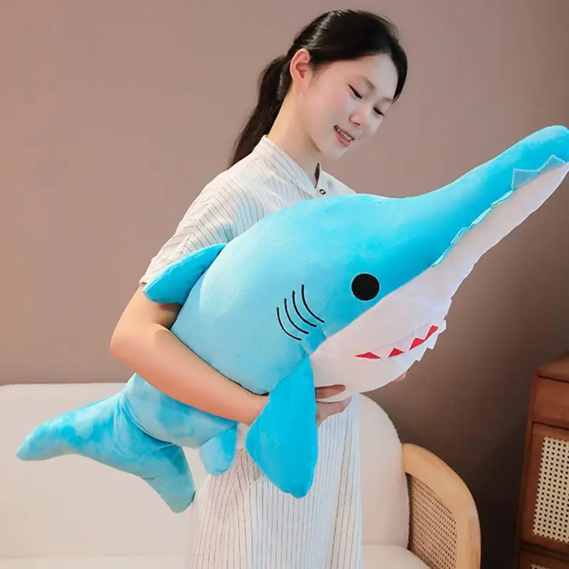 Shark Toys Stuffed Shark For Bed Realistic Shark Hugging Pillow Toy Shark Warm Plush Soft Shark Rag Doll For Bed Chair