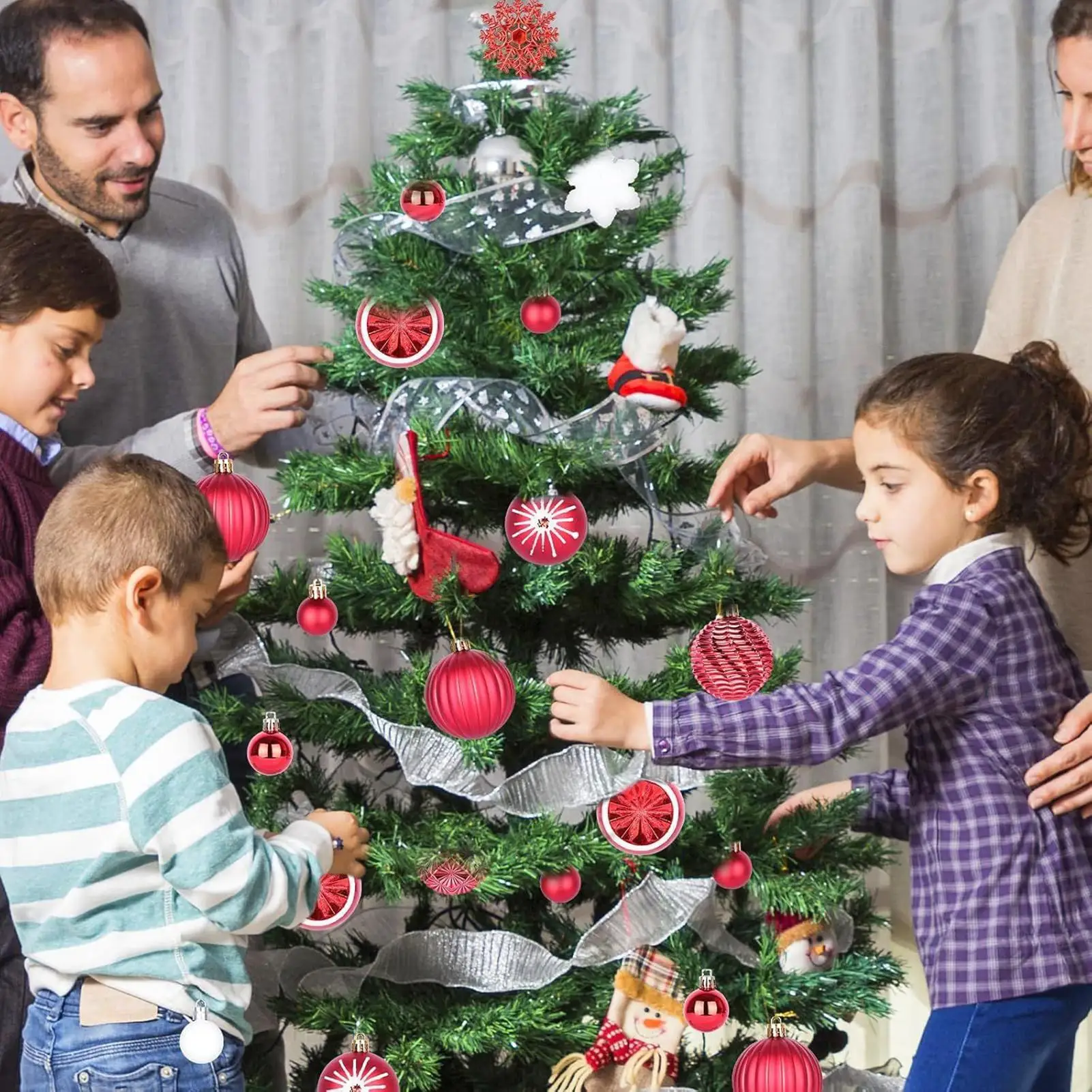 

Рождественские шары Небьющиеся окрашенные украшения 2,36 дюйма с крючком Небьющиеся елочные украшения для елки в помещении спереди