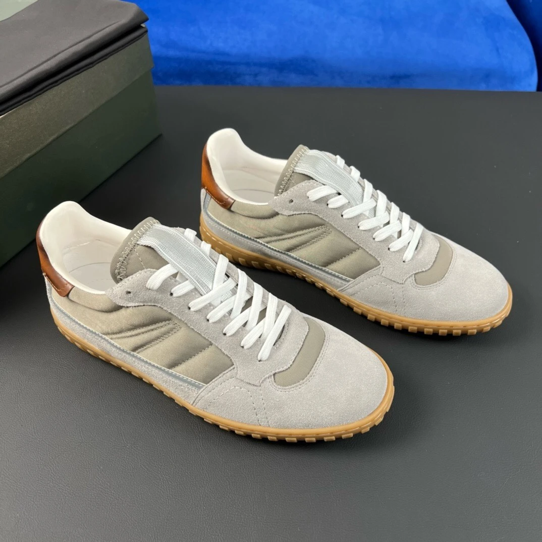 2024 New Men's Casual Shoes Simple Color Combination German Training Shoes Genuine Leather Lacing High End Board Shoes