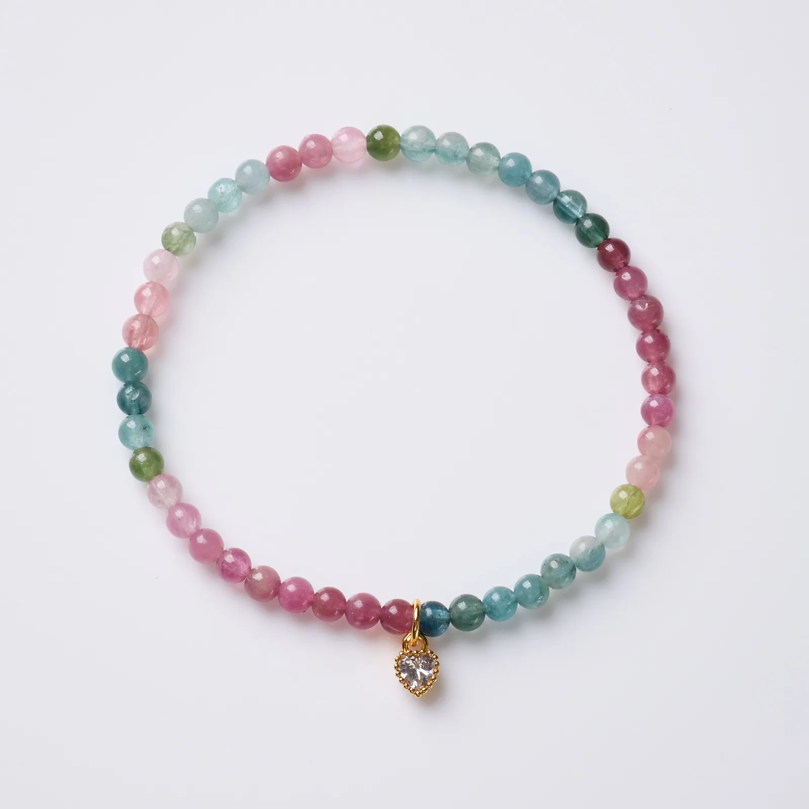Snqp Chinese Style Auspicious Natural Candy Tourmaline Bracelet 4mm Beads Sparkle Heart Pendant Blessing Fortune Good Luck Jewel
