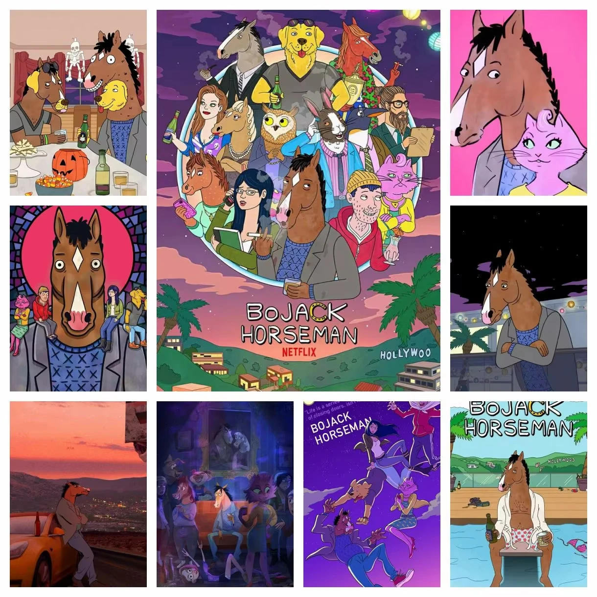 Anime B-BoJack H-Horsemans 5D DIY Vollrund-Diamantmalerei für Zuhause, Wohnzimmer, Schlafzimmer, Bar, ästhetische Dekoration