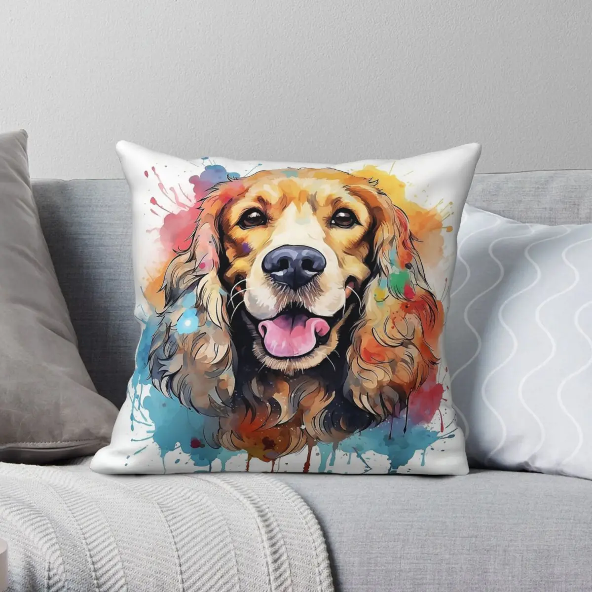

American Cocker Spaniel Pillowcase Polyester Linen Velvet Creative Zip Decor Bed Cushion Cover Wholesale 45x45