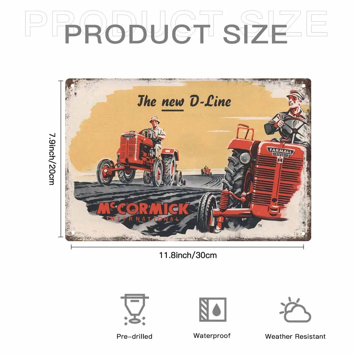 Vibrant Green Tractor Against a Backdrop of Rolling Hills Vintage Metal Wall Sign Decor Poster Frames Garage Living Room