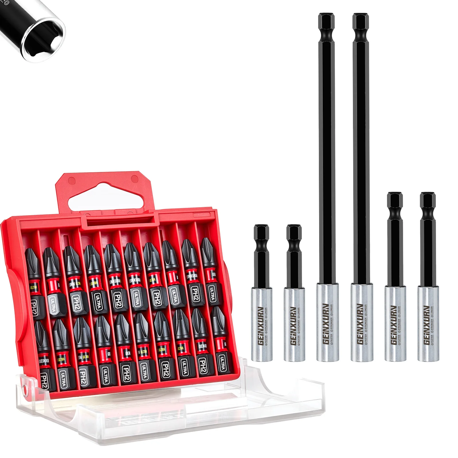 Geinxurn Magnetischer Bit-Halter-Satz mit 1 Zoll PZ2-Bits & Gemischten Bits, Mechanisches Gehäuse, S2-Stahl, für Autoreparatur und Heimgebrauch