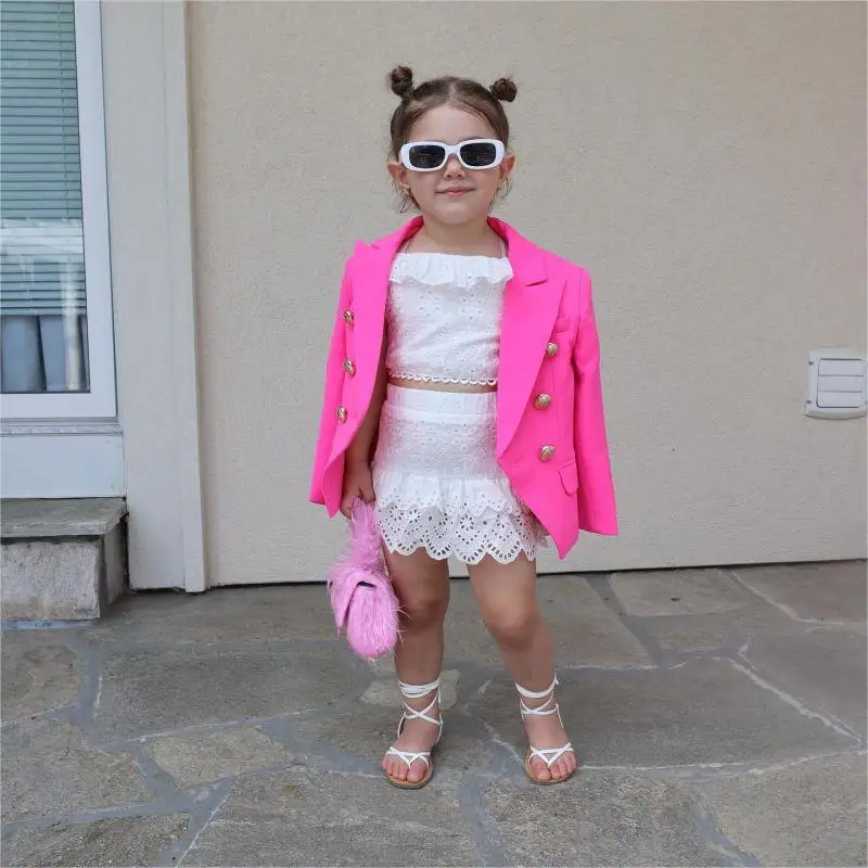 

Fashion Baby Girl Blazer Overcoat Spring Autumn New Long Sleeved Pink Top Overall Children Clothes Kids Outer Wear Jacket 1-12Y