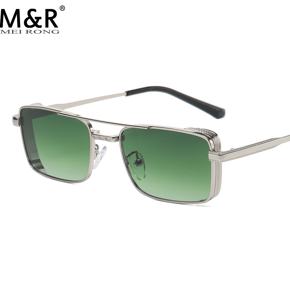 

Trendy New Product Women's Square Sunglasses Personalized Silver Frame Green Lens Men's Tourism Street Shooting Glasses UV400