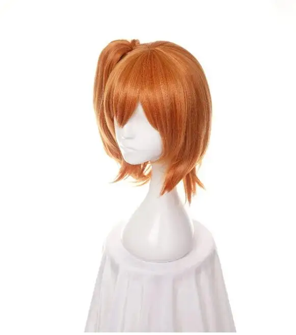 Peluca de Cosplay de pelo sintético naranja recto de 35cm + cola de caballo