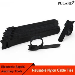 Releasable Cable Ties Wire Organizer Black 15 20 25 30cm Nylon Hook Loop Straps Wrap Zip Bundle Bandage Tie Plastics Fastening