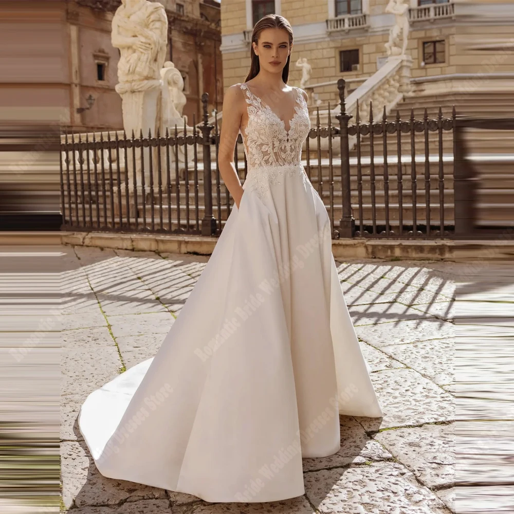 

2025 Elegant Lace Printing Women Wedding Dresses Sexy V-Neck Mopping Length Princess Bridal Gowns Engagement Banquet Customized