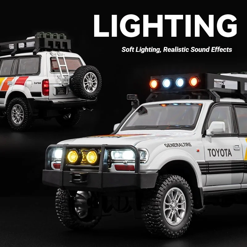 1/24 FJ Cruiser LC80 Simulation Alloy Car Model Rally Buggy Off-Road Vehicle Collection Light Sound Openable Doors Ornament Toy