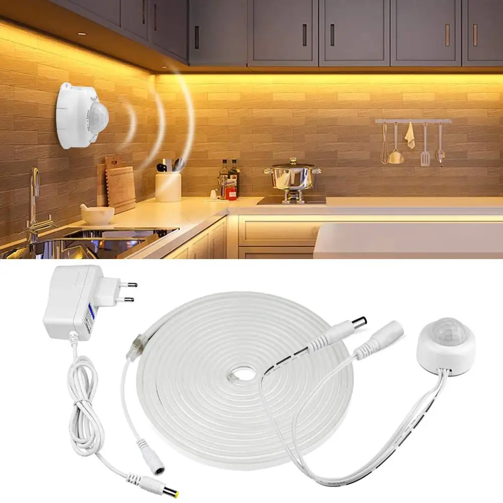 Led strip 5 m 3m Neon Light Lamp Motion Sensor DC 12V PIR Movement Detection Neon strip Kitchen led lights decoration for wall