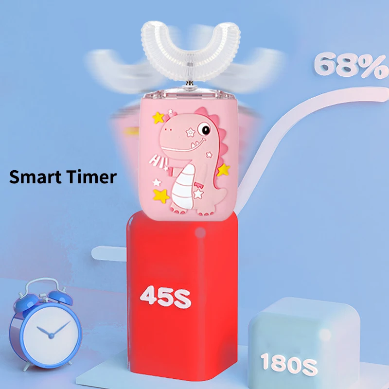 360Degree Children Sonic Electric Toothbrush Cartoon Pattern Rechargeable Intelligent U Shape Silicon Tooth Brush for Kids Teeth