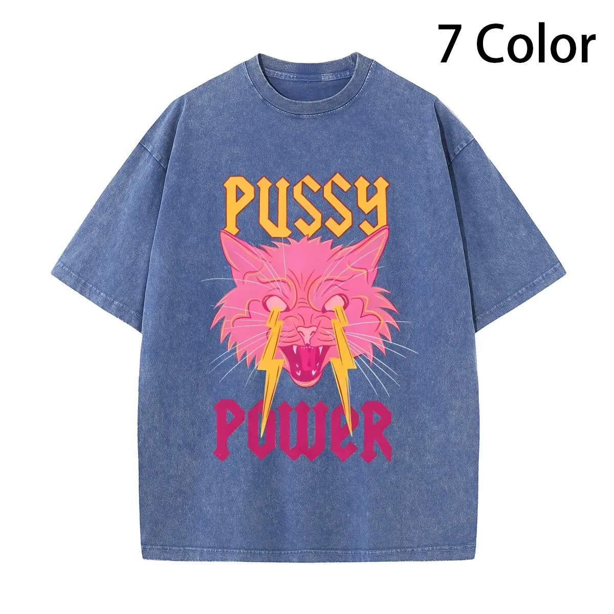 Pussy Power Funny Cat Washed T Shirt Streetwear Fashion T-Shirts Fugees Tiki Tees Tops for Men Women 100% Cotton Oversize Summer