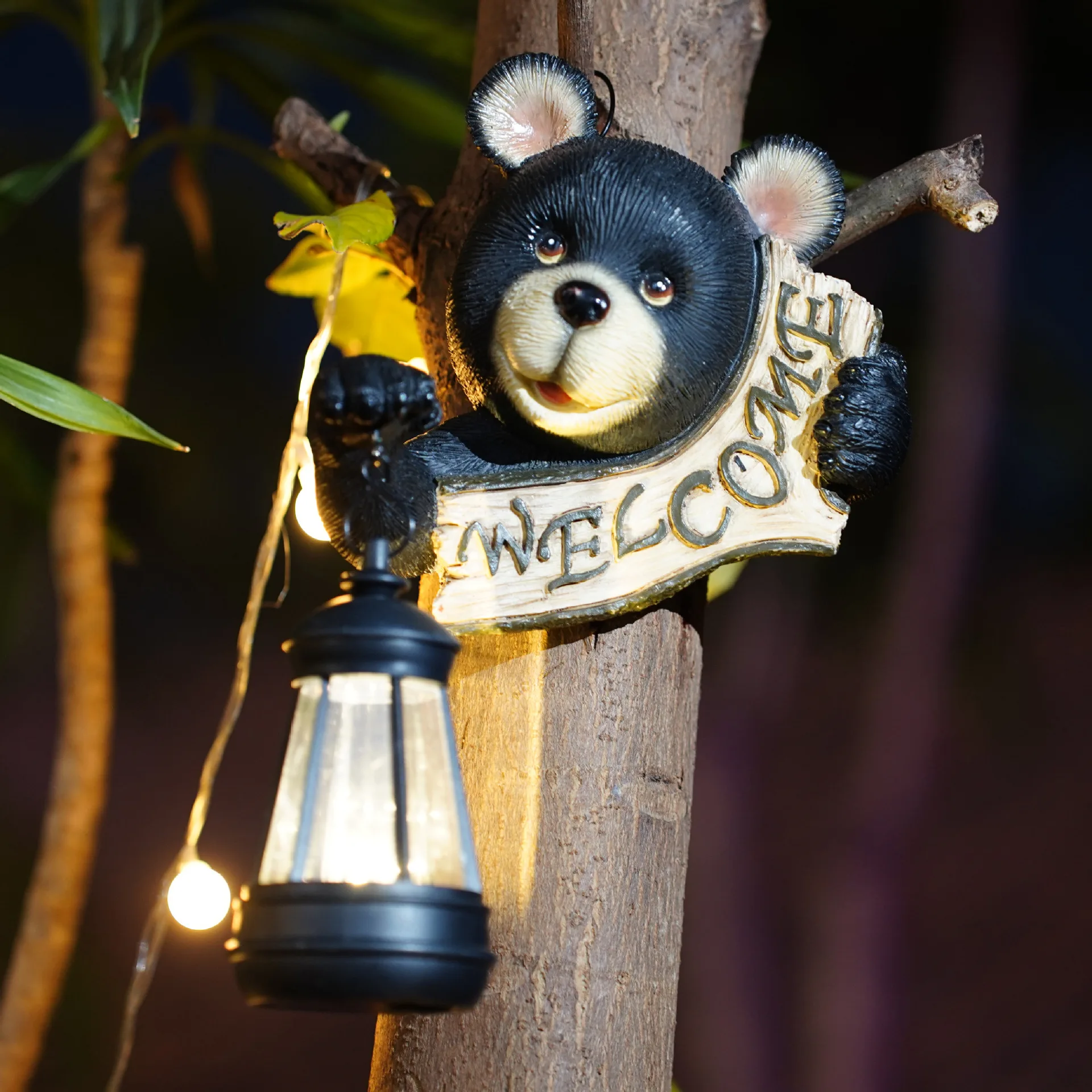 American Solar Black Bear Lantern Wall Mounted Lamp Home Style Wall Lamp Creative Decoration Living Room