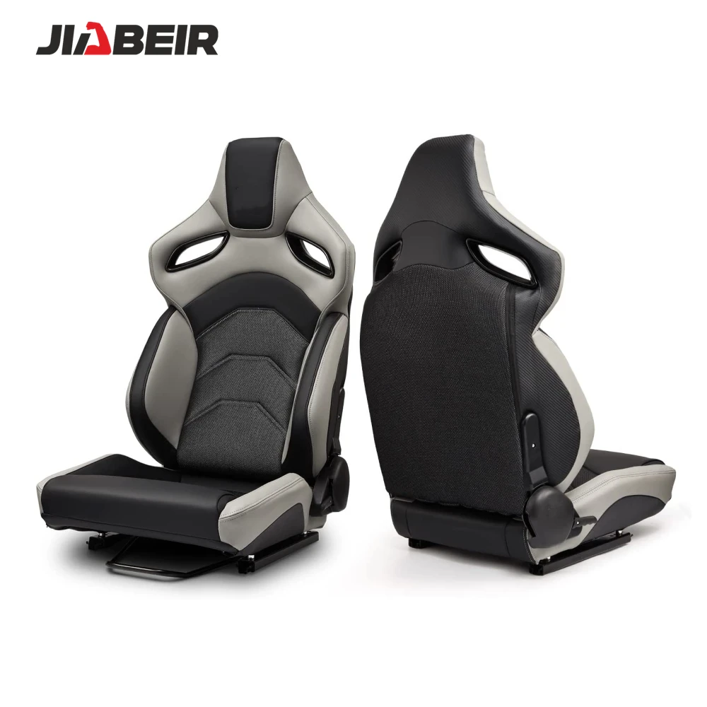 JBR9007 Recline Grey Leather Breathable Mesh Fabric Sport Bucket Racing Car Seat