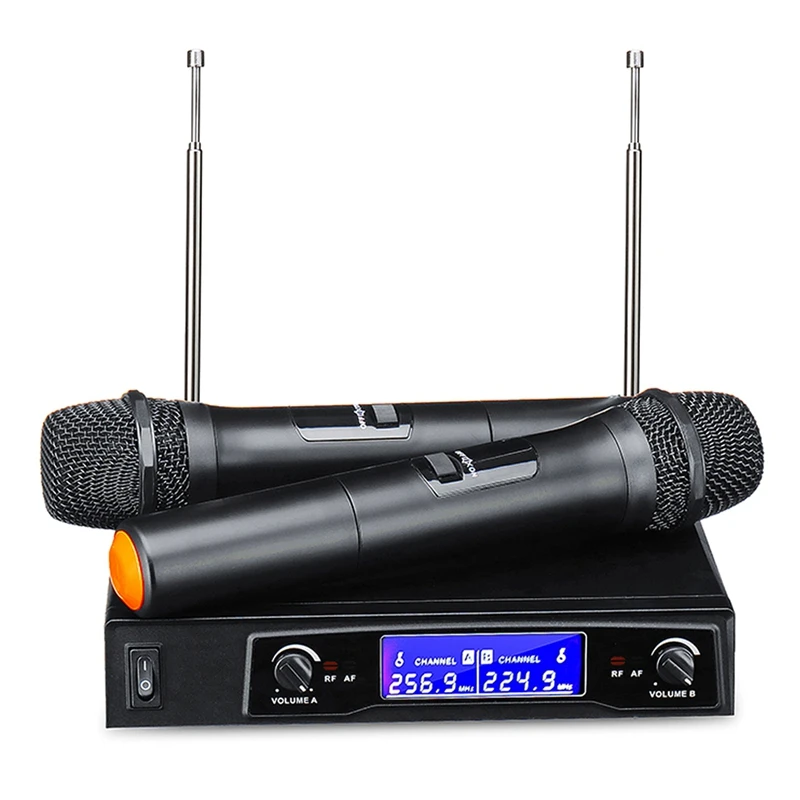 

Microphone 2 Channel Cordless Dual Digital LCD Display Microphone System Kit Fit For Party US Plug