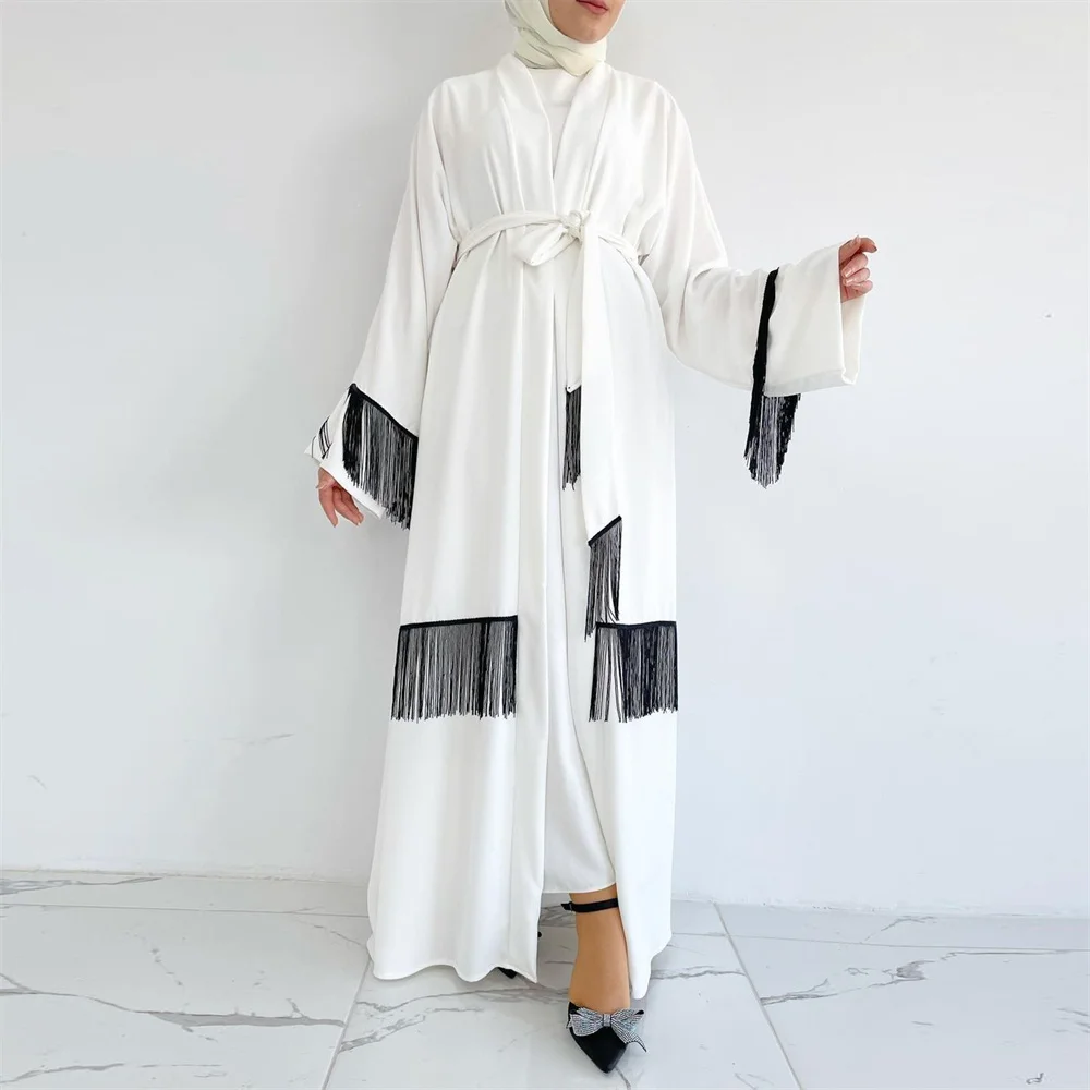 2024 New White Modest Dubai Luxury Eid Abaya African Party Dress For Muslim Women Clothing Palestine Islam Robe Femme Musulmane