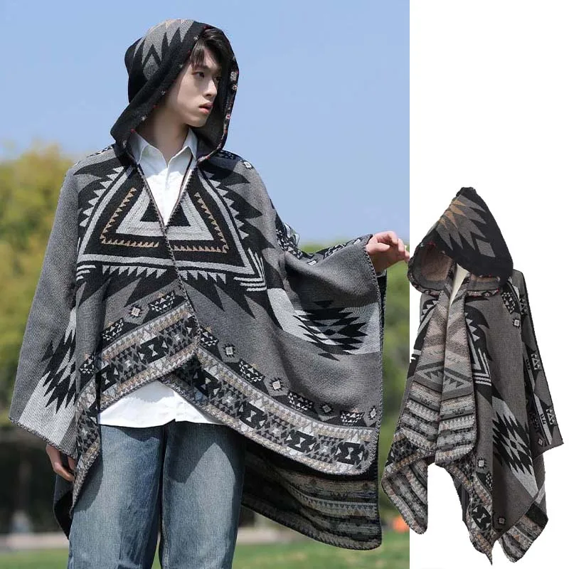 

Fashion Ethnic style Acrylic Cashmere Cape Long Poncho Unisex Autumn Winter Outerwear Thick Shawl Travel Camping Cloak