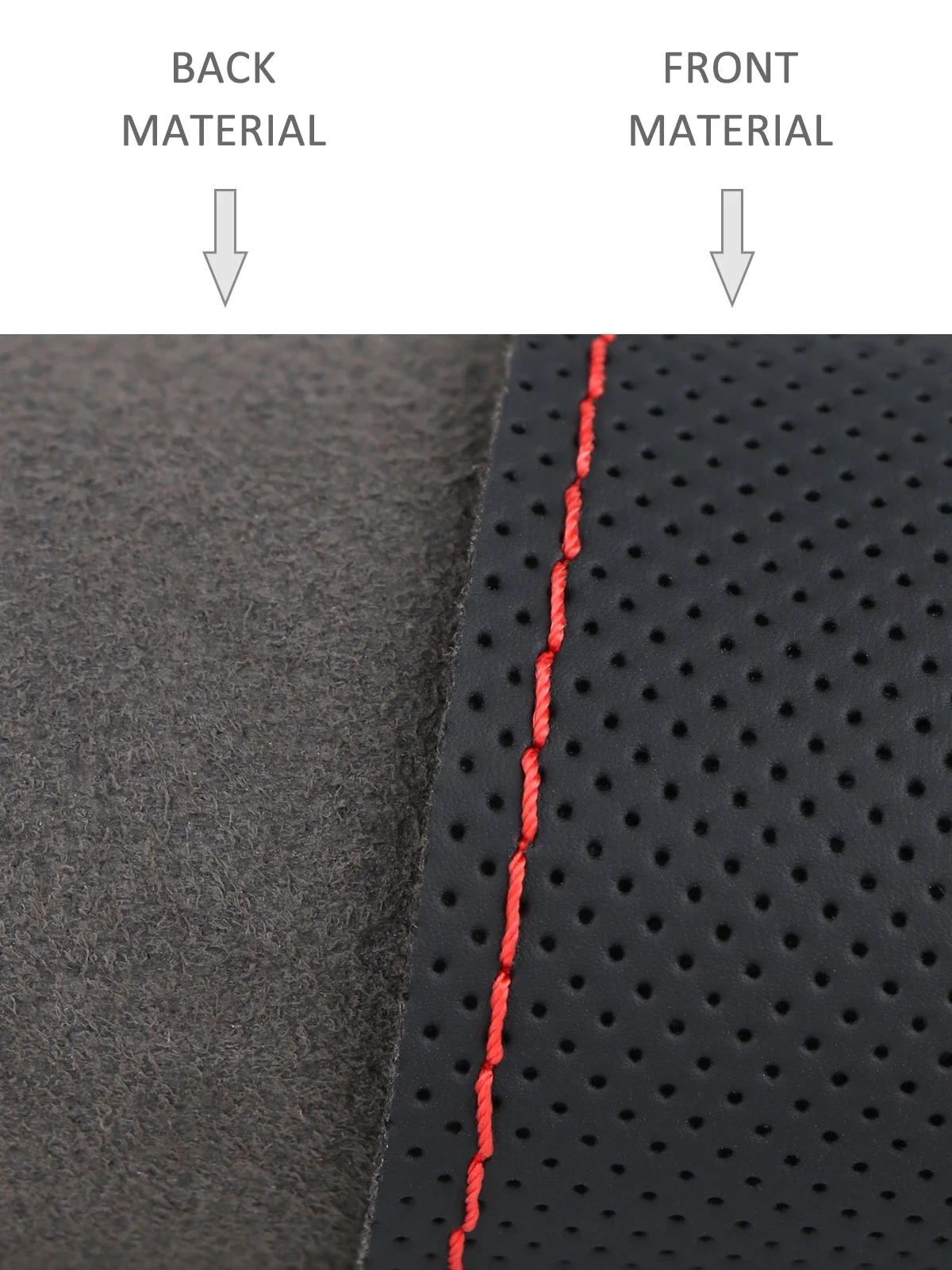 Handgenähter 37-39cm Auto-Lenkradbezug, Perforiertes Mikrofaserleder, Verschleißfester Rutschfester Lenkradschutz – Detail 4