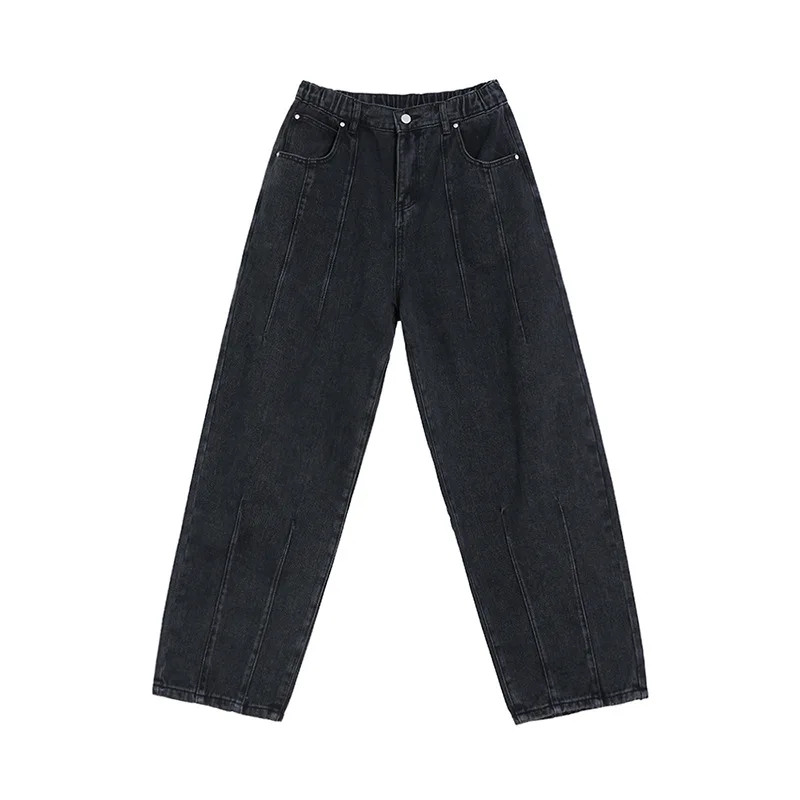 Celana Jeans Longgar Kaki Lebar Dicuci Fashion Baru Vintage Celana Denim Trendi Kasual Warna Solid Pria Musim Semi Musim Panas Pakaian Pria