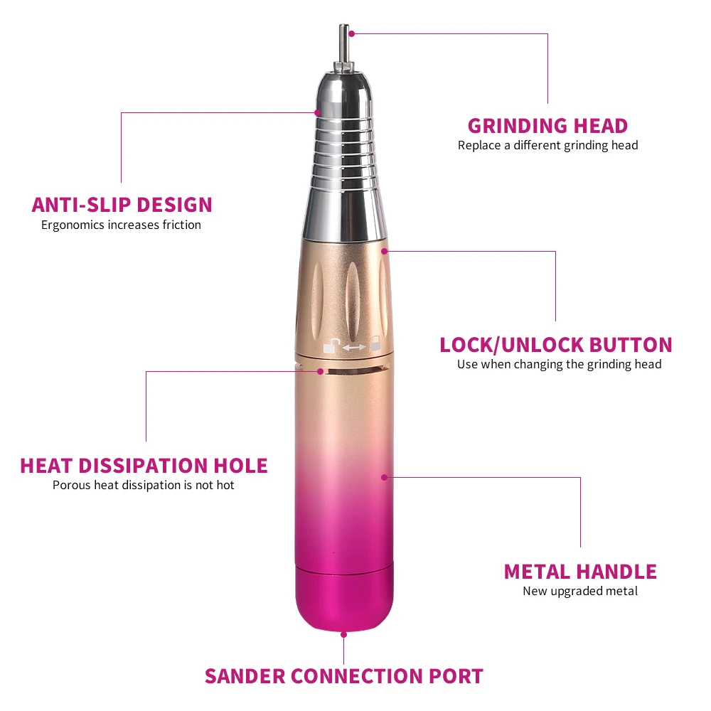 45000RPM電動ネイルドリル、ポータブルネイルファイル、ジェル除去、ペディキュアポリッシャー、LCDディスプレイ付き、マニキュアアクリルジェルサロンツール
