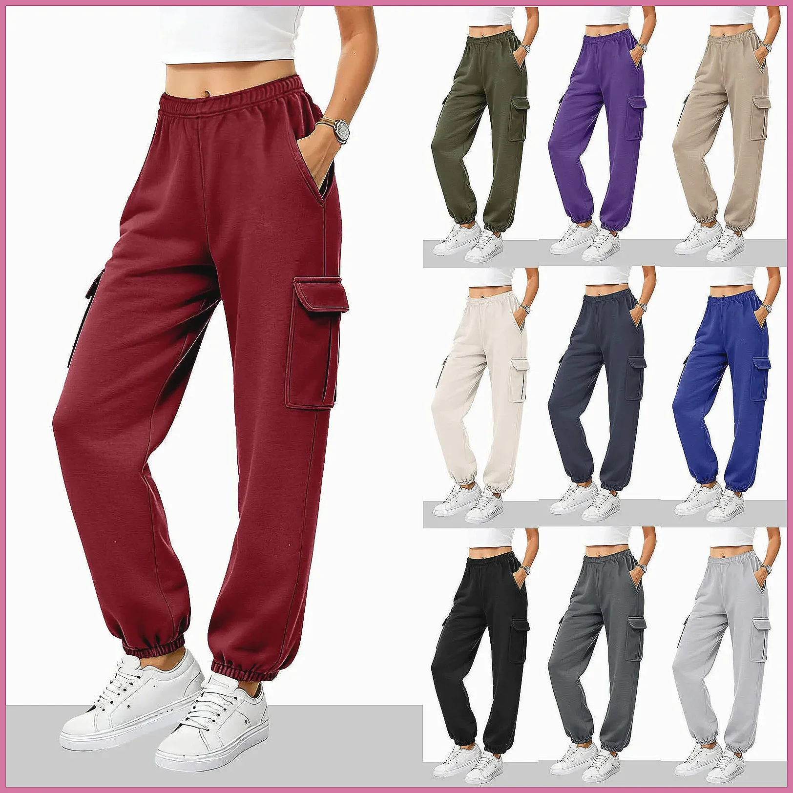 Women's Cargo Yoga Pants with Pockets, Stretch Flared Leg, Loose Fit Sport Pants