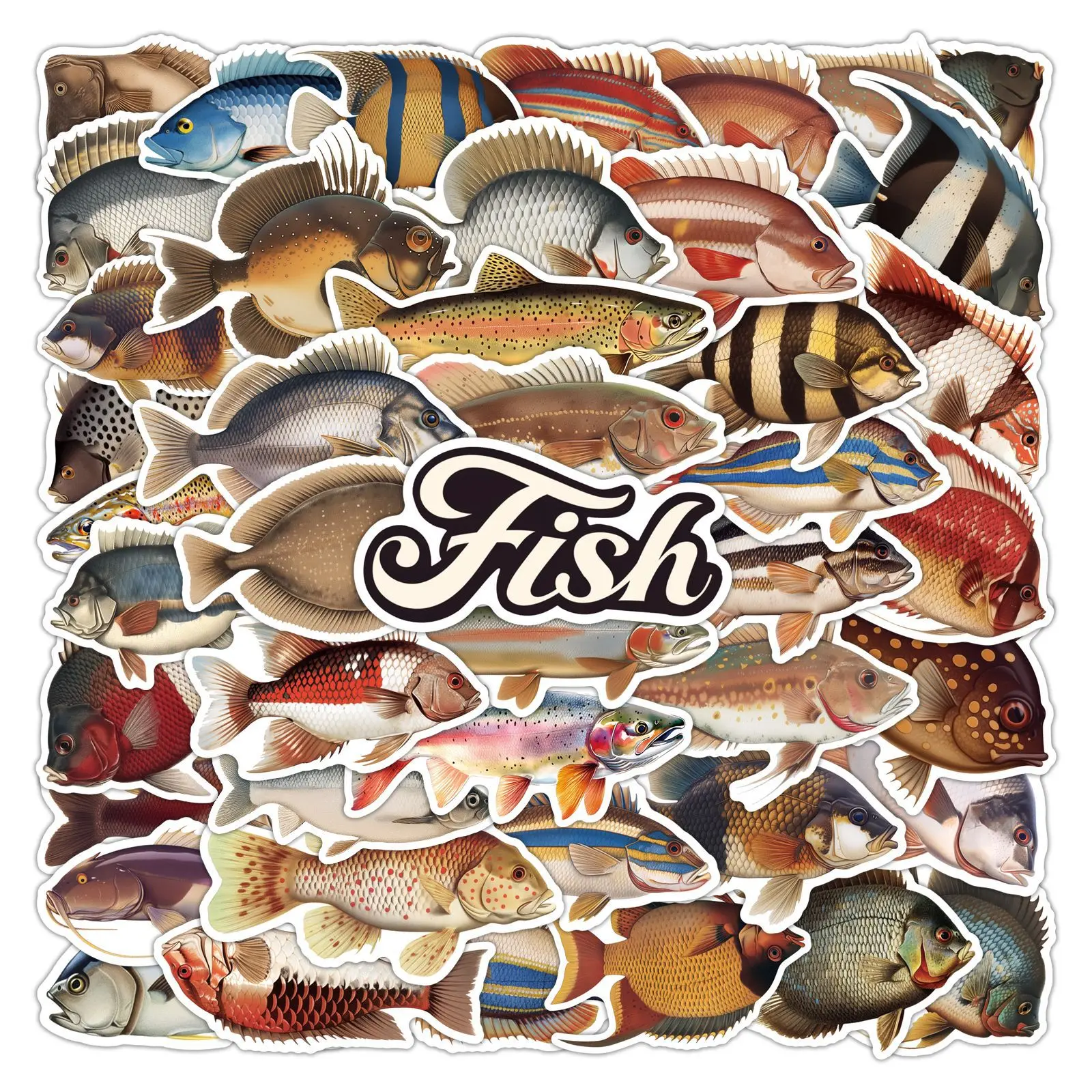 

50Pcs Cute Sea Fish Ocean World Stickers Cartoon Fishing Lures DIY Stickers Scrapbooking Phone Luggage Waterproof Decals