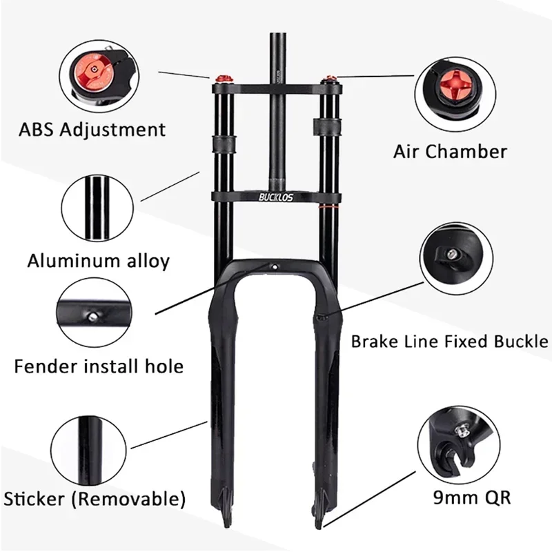 BUCKLOS Fat Fork 180mm Double Shoulder MTB Fork 20*4.0\