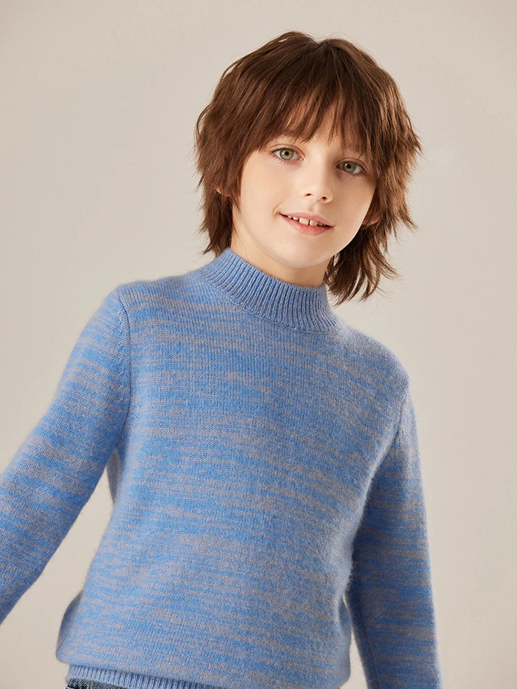 

Children Color-blocked Cashmere Sweater Mock Neck Pullover Boy Girl Striped Jacquard 100% Cashmere Knit Kids Autumn Winter Tops