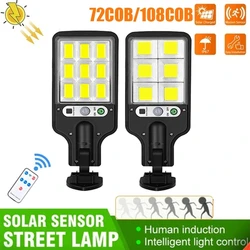 LED 태양광 야외 조명 모션 센서 방수 117 72/108 Cob LED 벽 가로등, 정원 테라스 차고 문짝 조명, 3 가지 모드