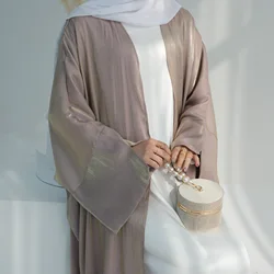 Plain Dubai open abaya moroccan kaftan turkish shiny Ramadan stain dresses Islam Muslim Modest Dress Sets Prayer Clothes Women