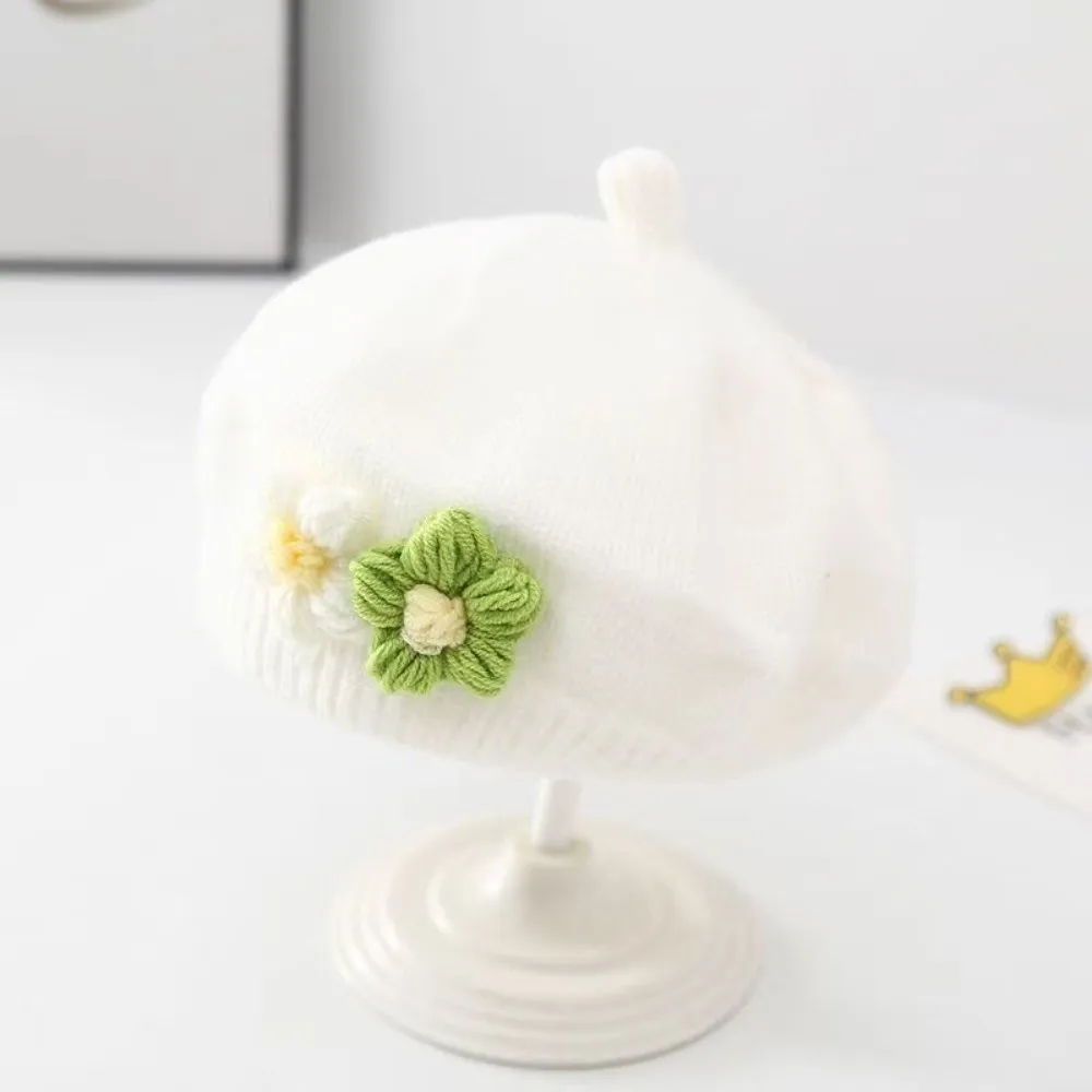 

New Cute Flower Toddler Beret Hat Warm Windproof Knitted Hats Comfortable Beanies Cap Autumn Winter