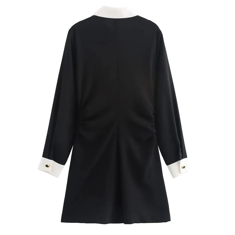 TRAF 2024 Womens Dresses Autumn Long Sleeve Black Dresses Women Office Casual Short Dresses Elegant Woman Button Shirt Dress