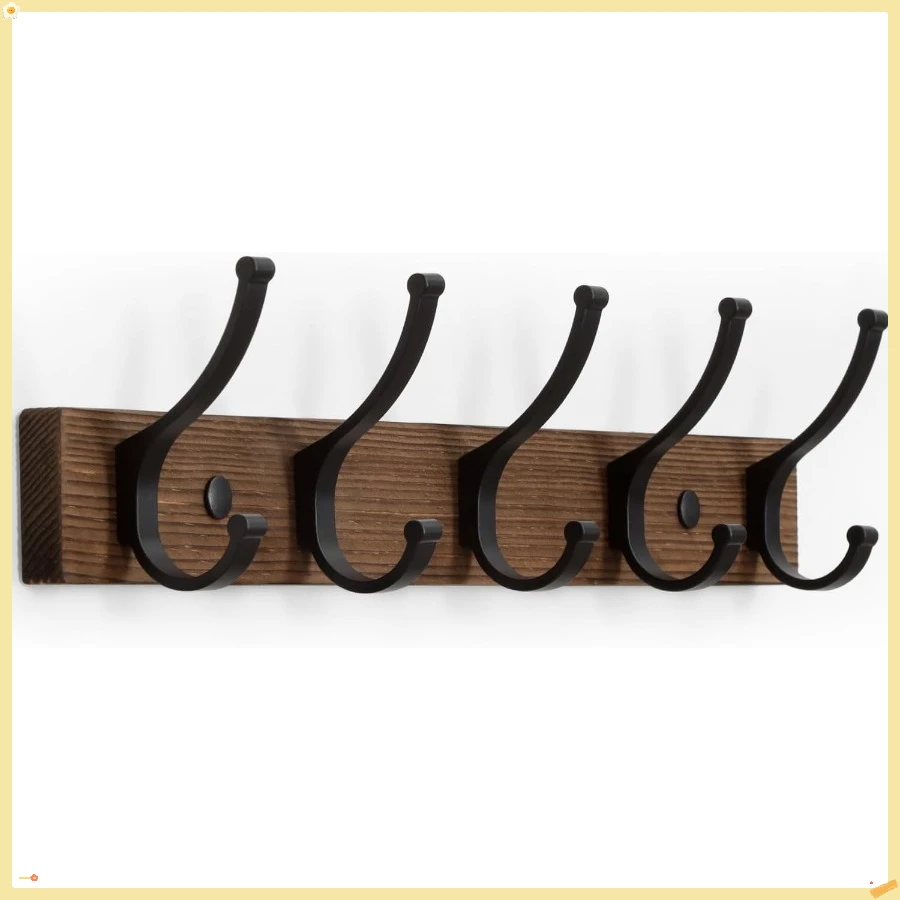 Coat Rack Wall Mount, 16.5 Inches Wood Coat Hooks Wall Mount, Wall Coat Rack with 5 Hooks, Hat Rack Wall Hooks
