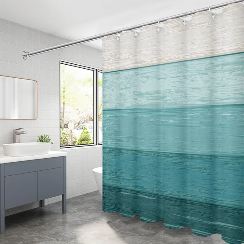 أنماط الحبوب الخشبية الحديثة دش الستار قابل للغسل الأوساخ مقاومة دش رئيس مقاوم للماء البوليستر ستارة حمام للديكور المنزل #4