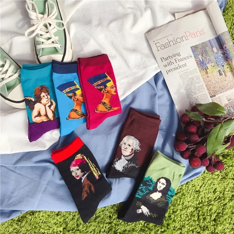 Color Funny Van Gogh Art Women Crew Socks Starry Night Oil Paint Cotton Happy Funny Gifts Designer Funky Chic Retro Harajuku