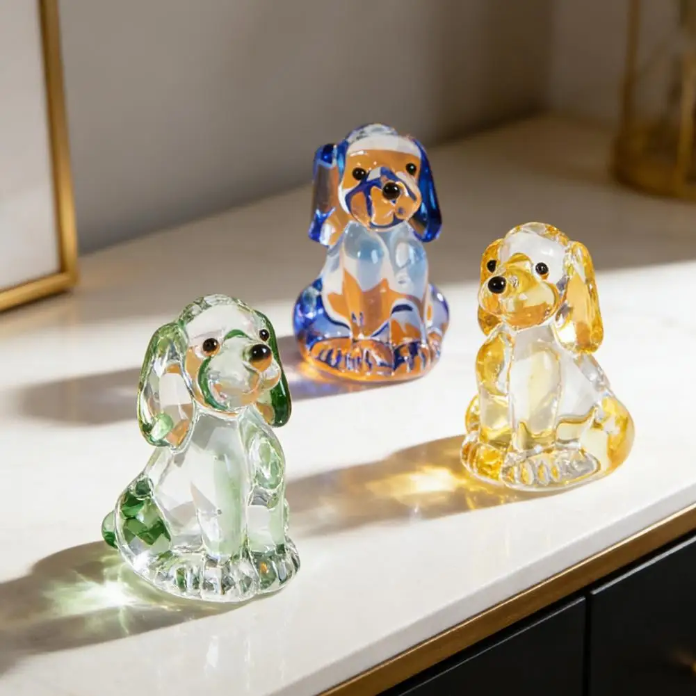 

Hand Blown Mini Glass Dog Figurine Handmade Faux Crystal Cute Dog Statue Collectible Animal Ornament for Home Decor Pet Lover Gi