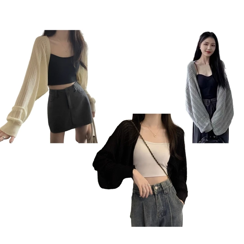 

Womens Knit Shrug Long Sleeve Cropped Boleros Cardigan Sweater Short Shawl Top Drop Shipping