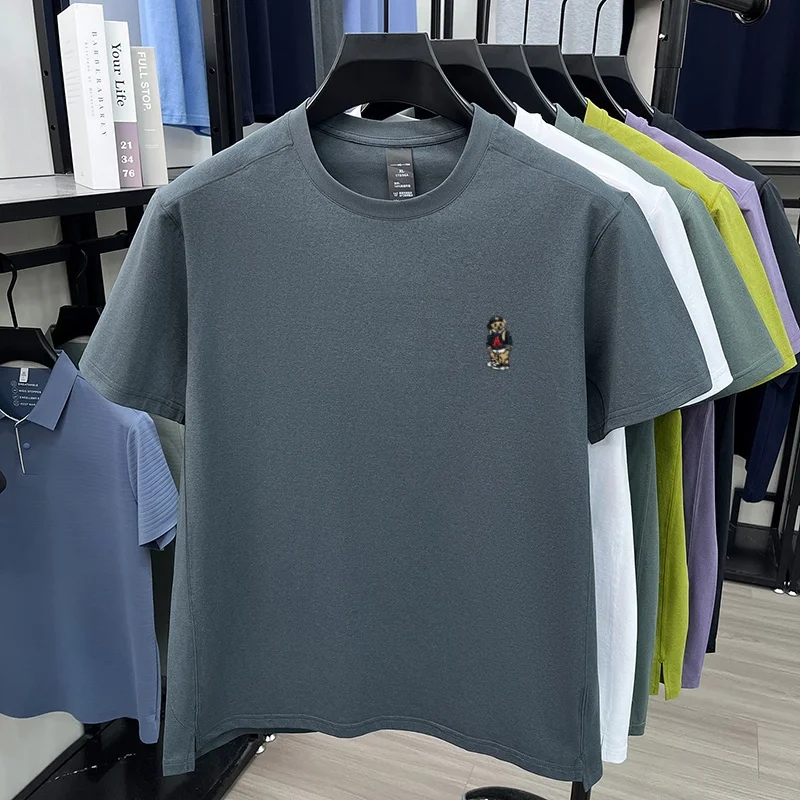 High quality summer new short sleeve T-shirt luxury brand cute cartoon bear embroidery men's round neck fashion breathable top - view 5
