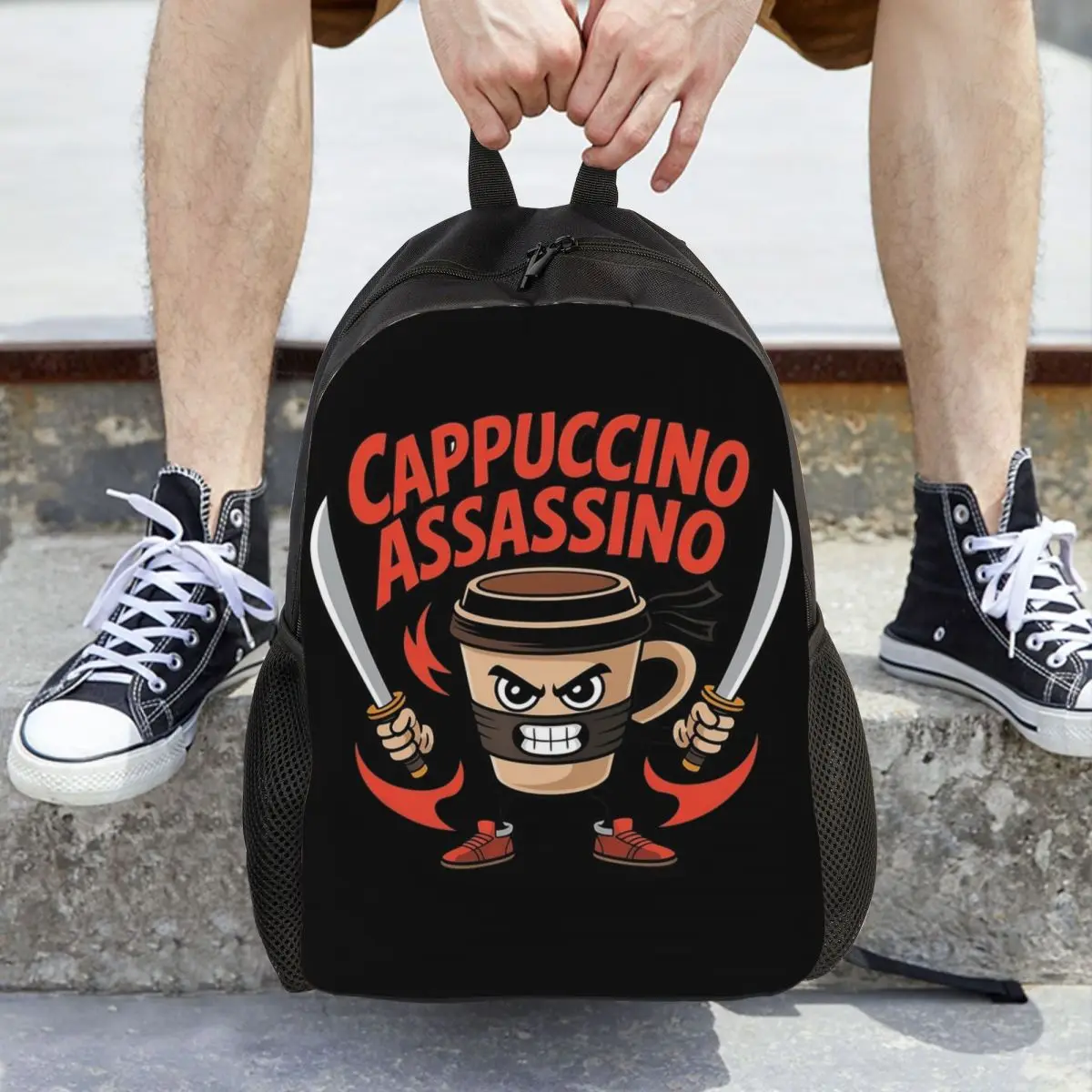 

Капучино Ассосино, итальянский повседневный рюкзак Brainrot, прочный студенческий походный дорожный рюкзак для мужчин, холщовые сумки для ноутбука и компьютера