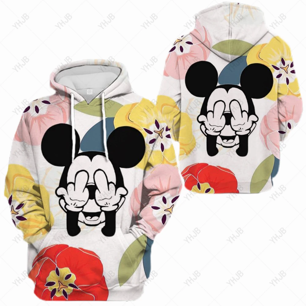 Spring and Autumn Women Disney Mickey Mouse Print Hoodie Fashion Loose Streetwear 2024 Funny Cartoon Street Hip Hop Sweatshirt