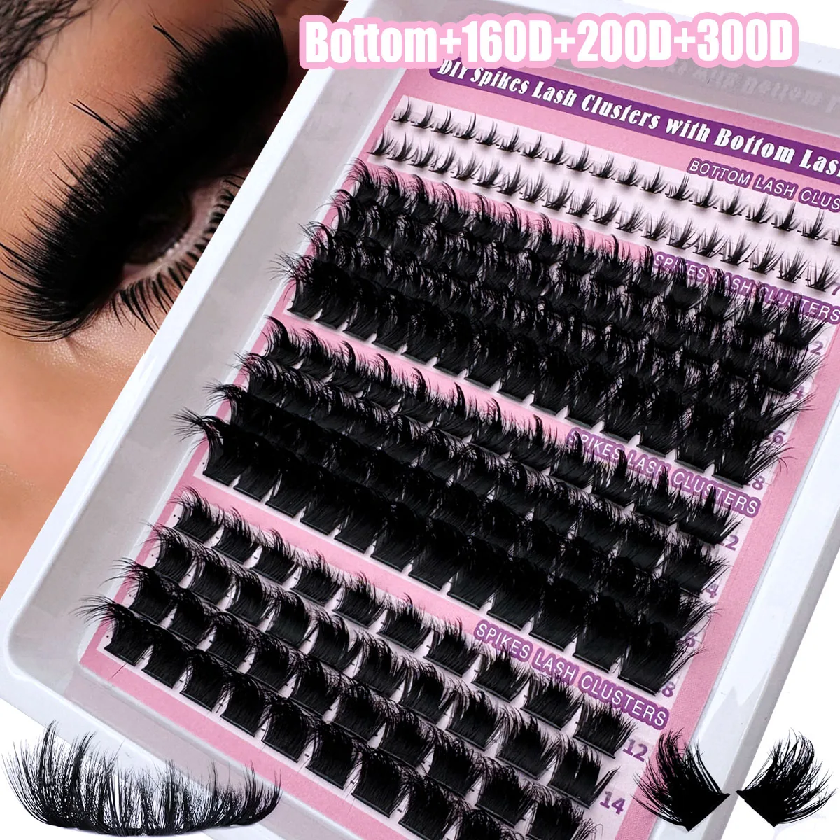 UMIRYAO 300D+200D+160D/160D+100D+60D Spiky Cluster False Eyelashes 180pcs/260pcs Thick Spiky Single Cluster Eyelashes 10-18mm Super Fluffy Fairy Style D Curl Faux Mink Eyelash Extensions