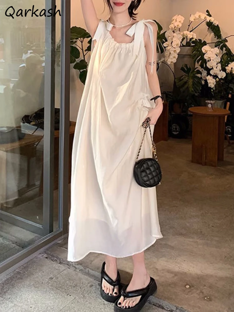 

Maxi Dress Women Temper Sleeveless Aesthetic Baggy Summer Vintage Vacation H-line Vestidos Girl Sweet Simple All-match Tender